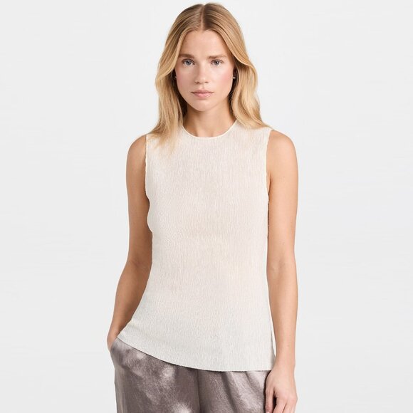 Tibi Sage Crinkle Lyocell Fitted Tank in Ivory, size Large - Picture 1 of 13